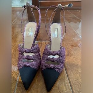 NIB Aquazzura Mondaine black and pink sparkle pumps